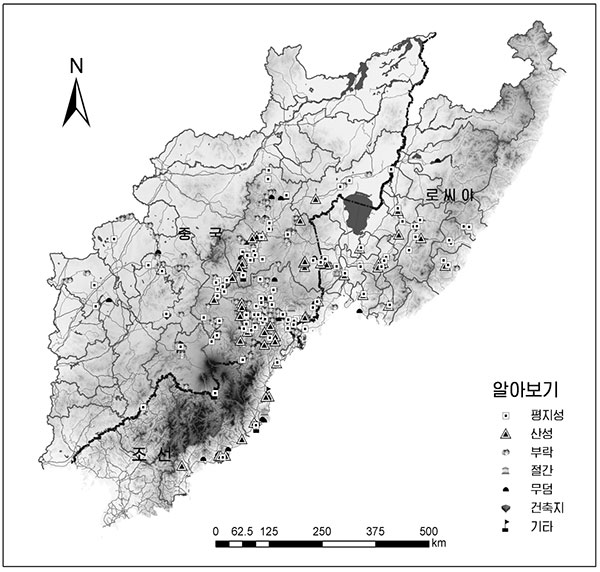 발해력사유적들의 공간분포도