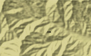 DEM을 려파처리하고 작성한 지형음영도