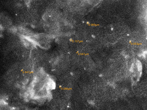 φ=0.35일때 합성된 CuO분말의 SEM사진(확대배률 12 000배)