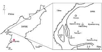신의주주층의 화석위치와 백토동지역의 3층 화석지점-1
