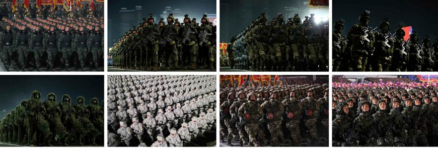 在阅兵广场上阔步行进的阅兵方阵