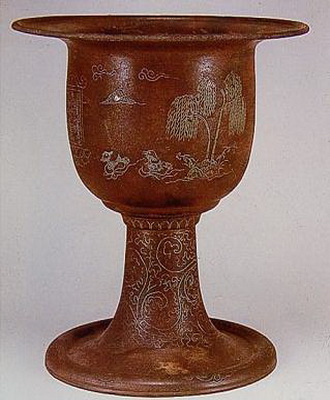 Oxidized copper incense burner with willow and animal designs