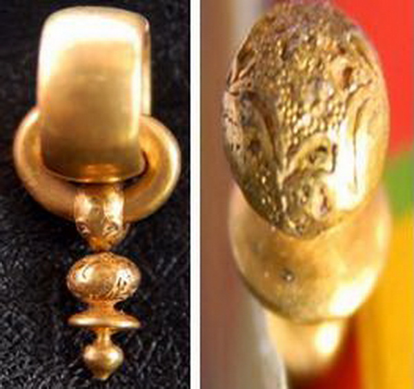 대성동7호무덤에서 나온 금귀걸이와 금귀걸이중간장식에 새겨진 루금장식