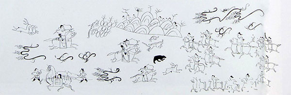 약수리벽화무덤에 그려진 사냥그림(모사선화)