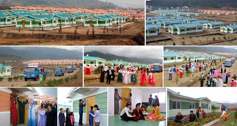 Newly housed people in the flood-stricken areas of Rason City