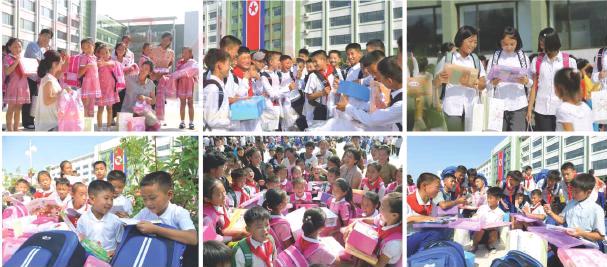 수해지역의 학령전어린이들과 학생들