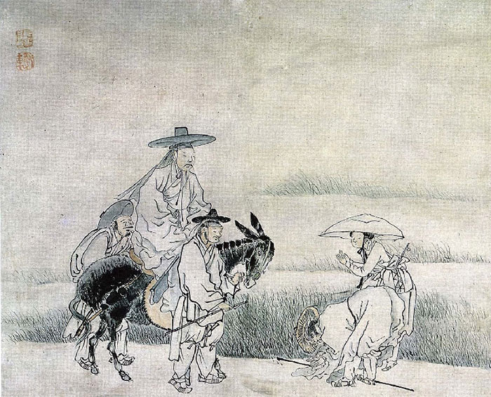 그림 《량반과 상민》(27×33cm, 종이, 담채)  김득신