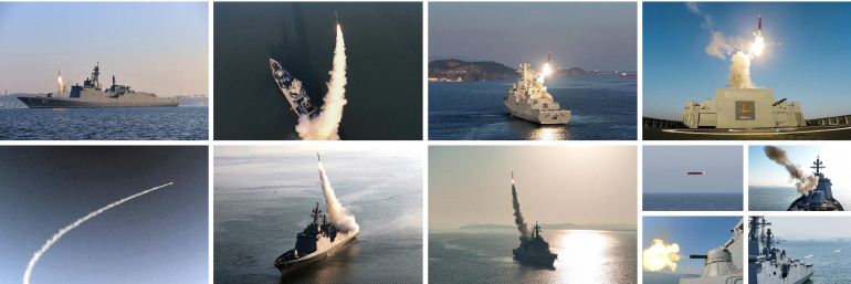 우리 식의 막강한 첨단타격무기체계들로 장비된 신형다목적구축함 《최현》호