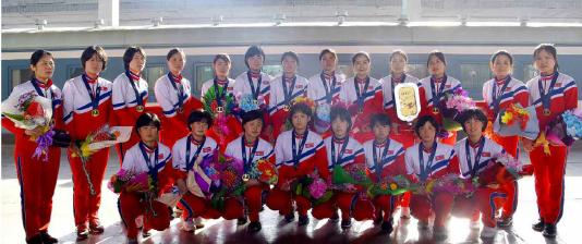 조선녀자빙상호케이선수들