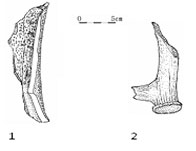 제4층의 골각기들(1-뚜지개, 2-찌르개)
