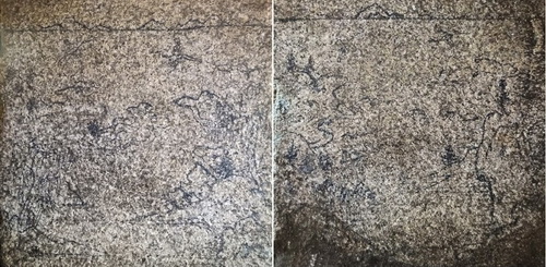The mural of the east wall (left) and the mural of the west wall (right)