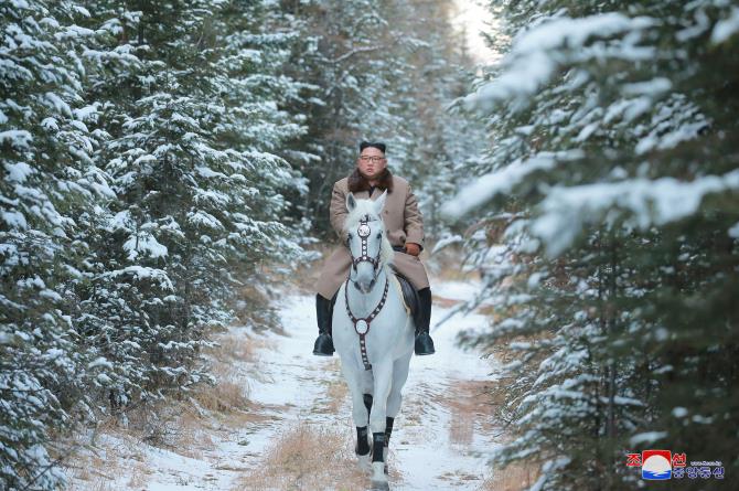 Supreme Leader Kim Jong Un Ascends Mt Paektu on Horseback