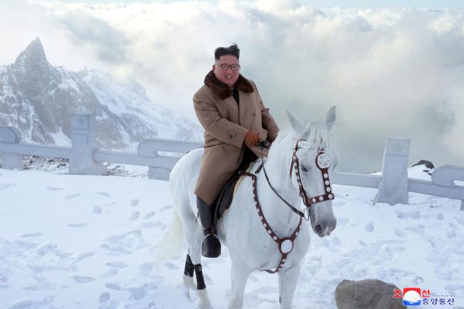 Supreme Leader Kim Jong Un Ascends Mt Paektu on Horseback