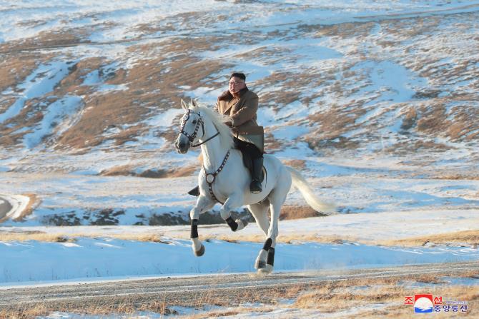 Supreme Leader Kim Jong Un Ascends Mt Paektu on Horseback