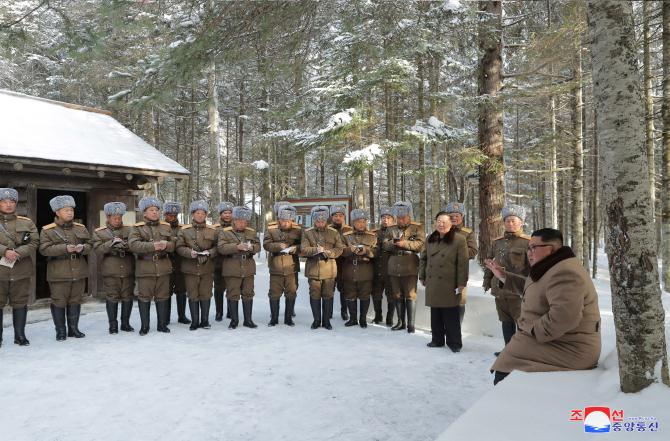 Supreme Leader Kim Jong Un Looks Round Revolutionary Battle Sites in Mt Paektu Area