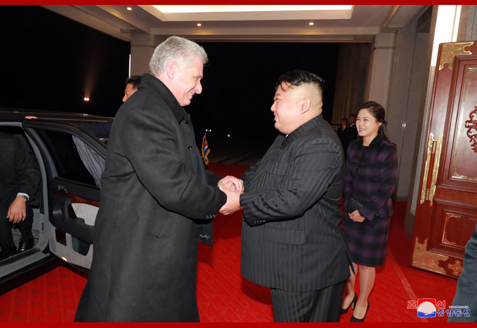 Supreme Leader Kim Jong Un Has Talk and Dinner with President of Cuban Council of State at Office Building of C.C., WPK