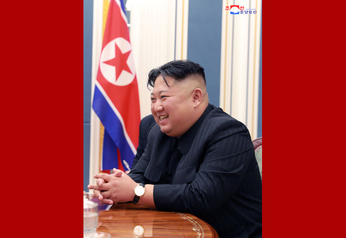 Supreme Leader Kim Jong Un Has Talk and Dinner with President of Cuban Council of State at Office Building of C.C., WPK