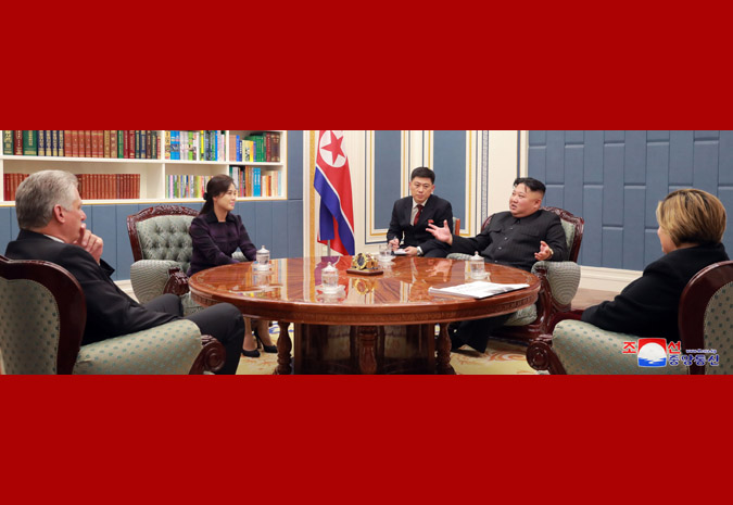 Supreme Leader Kim Jong Un Has Talk and Dinner with President of Cuban Council of State at Office Building of C.C., WPK