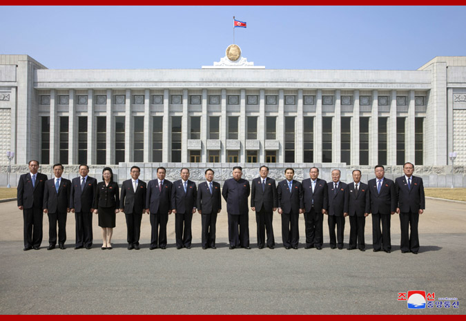Supreme Leader Kim Jong Un Has Photo Session with Members of SPA Presidium and Cabinet and Deputies to 14th SPA