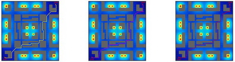 세 알고리듬에서 얻어진 최소선량경로들